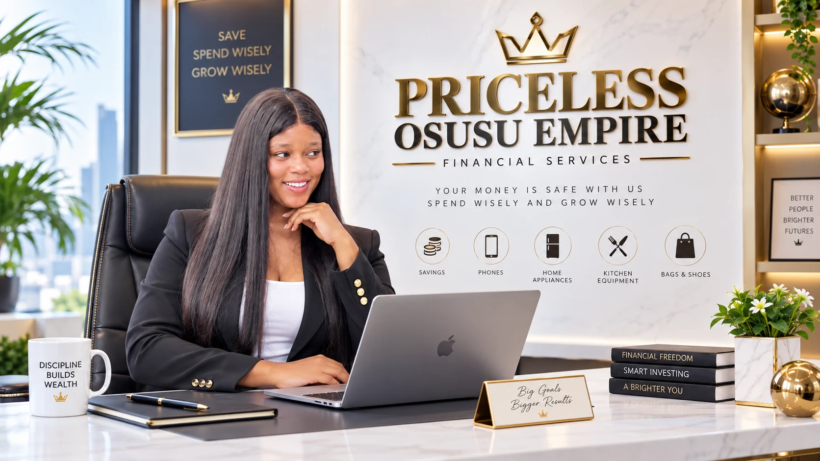 Founder of Priceless Osusu Empire in her office